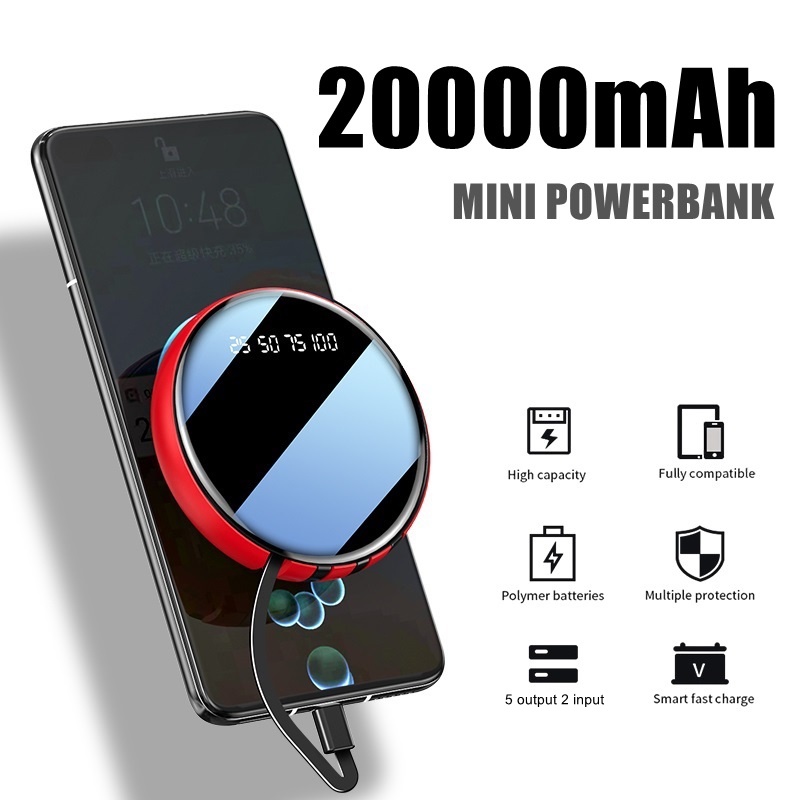 20000mAh Mini Power Bank Fast Charging with 4in1 Kabel Data Real Capacity Pocket Size Portable Mobile Phone Charger for Xiaomi Iphone Samsung Huawei