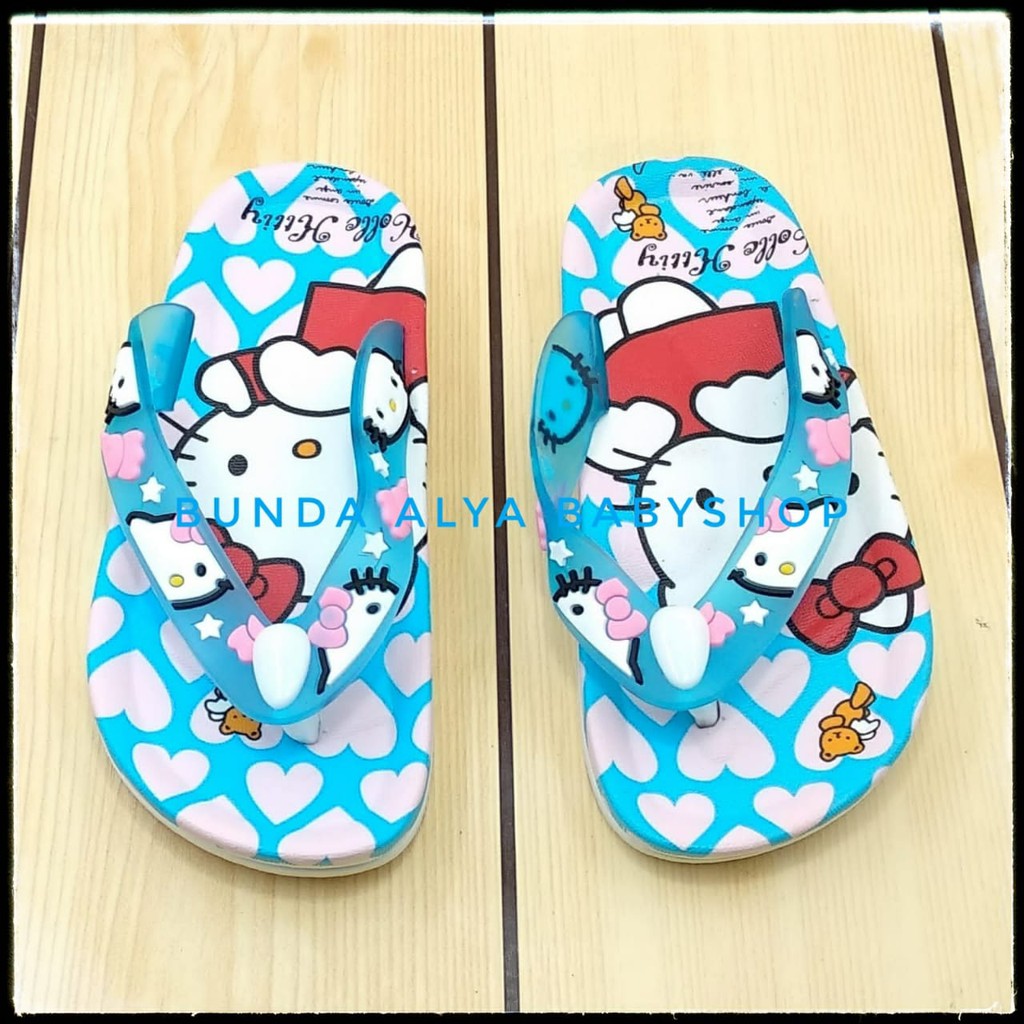 Sendal Anak Perempuan Jepit IMPORT Usia 2 3 4 5 6 7 Tahun BIRU Motif Kitty - Sandal Jepit Anak Cewek Elastis Alas Karet Anti Licin - Sendal Harian Anak Perempuan