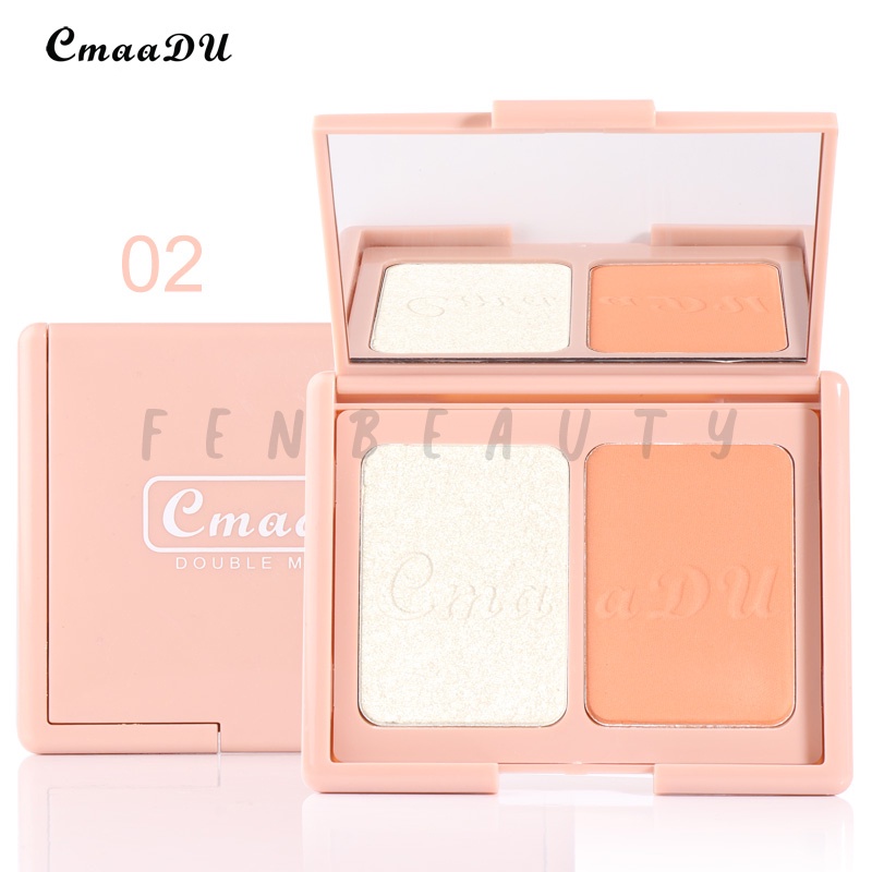 CMAADU Double Modify 3 Variasi Warna Blushlighter Blush dan Highlighter Duo Highlighter Makeup Professional Wanita Original