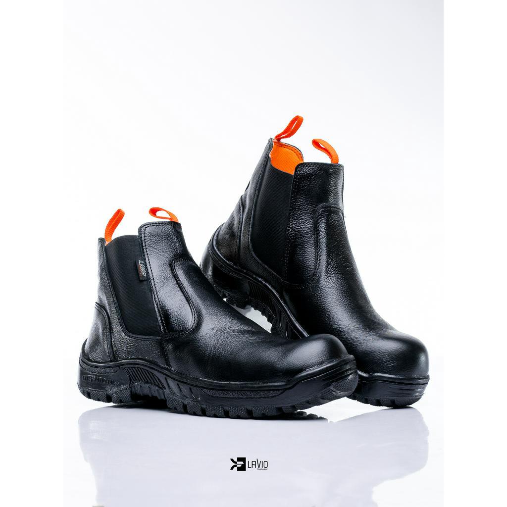 Sepatu Boots Safety Pria Hitam Ujung Besi Kulit Domba Asli Original COD Best Seller High Quality Pre