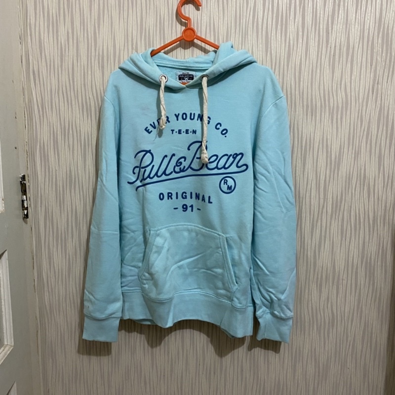 Preloved 100% original authentic pull and bear p&b pull&bear hoodie jacket jaket logo biru murah ter