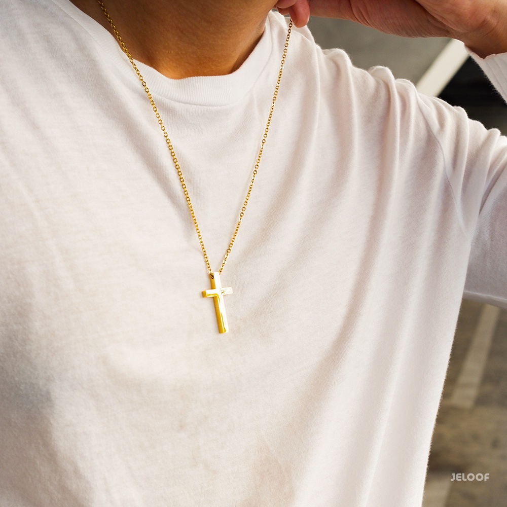 Jeloof Kalung Gideon GOLD | Stainless Steel 18k Gold (FREE POUCH) + BISA UKIR ! | Kalung Pria Kalung Wanita