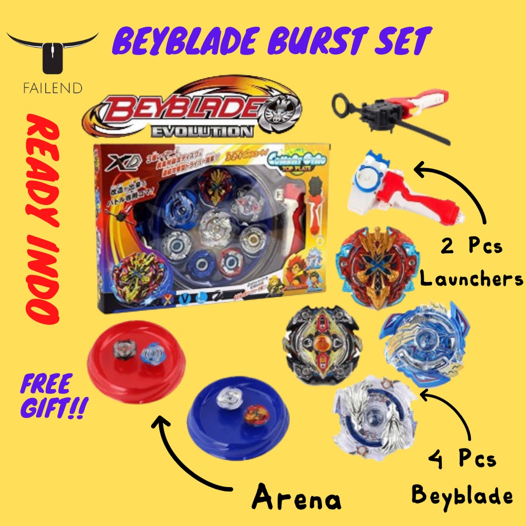 Gangsing Beyblade burst set 4Pcs Gasing bayblade + Launcher untuk Anak-anak