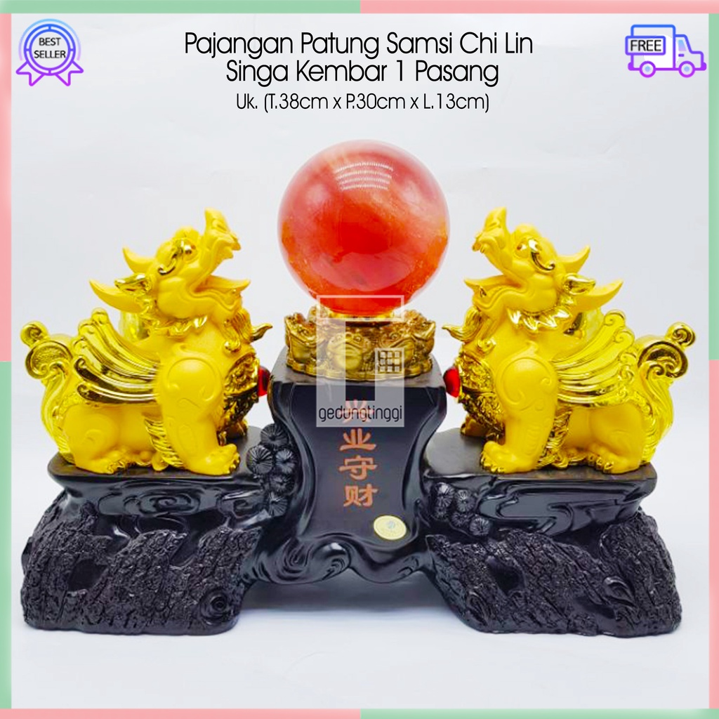 Pajangan Patung Hiasan Hadiah Kado Imlek Singa Lion Langit Sky Kembar Samsi Batu Chi Lin Cillin Chilin Cilin Kilin Hoki Hook Lucky Luck Fengshui Penjaga Rumah Pembawa Rejeki 1 Pasang Sepasang Set Ukuran Size Small Kecil Medium Sedang Besar Buddha Budha