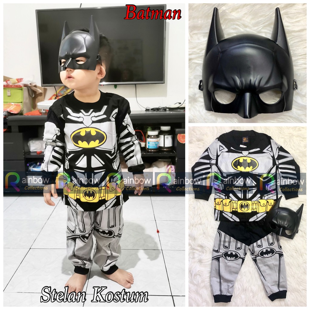 SETELAN ANAK KOSTUM (SABLON) + TOPENG SUPERHERO BATMAN