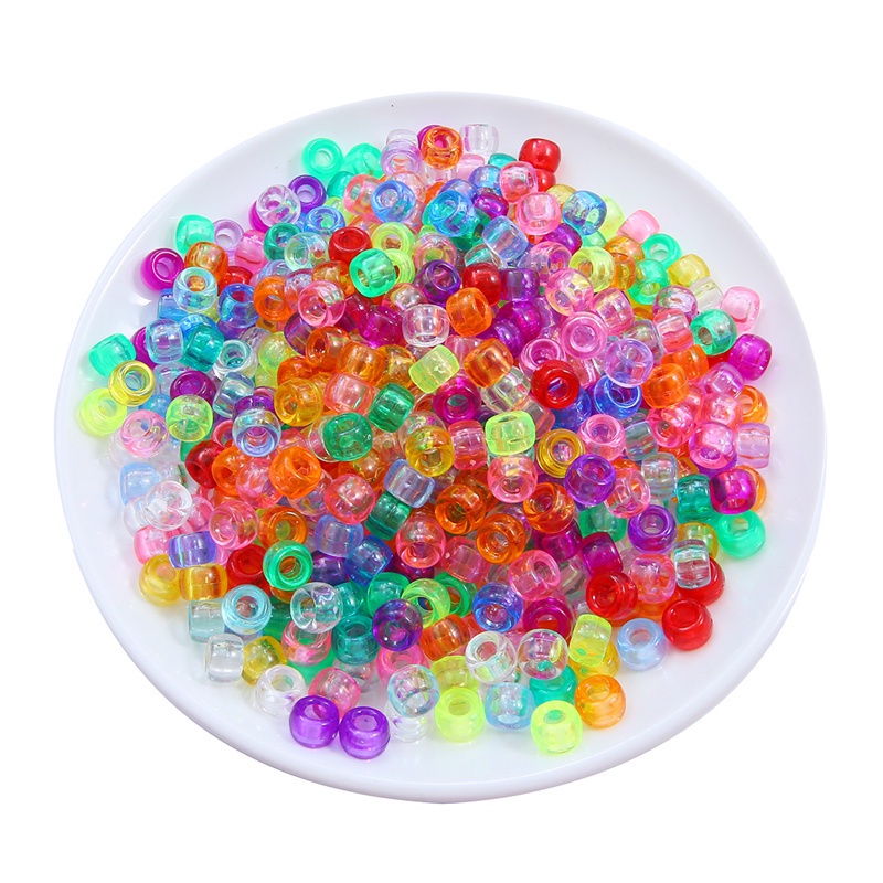 100Pcs 9mmx6mm  Round Big Hole Transparent Plastic Beads Spacer Loose Beads for Jewelry Making DIY Handmade Bracelet Accessories