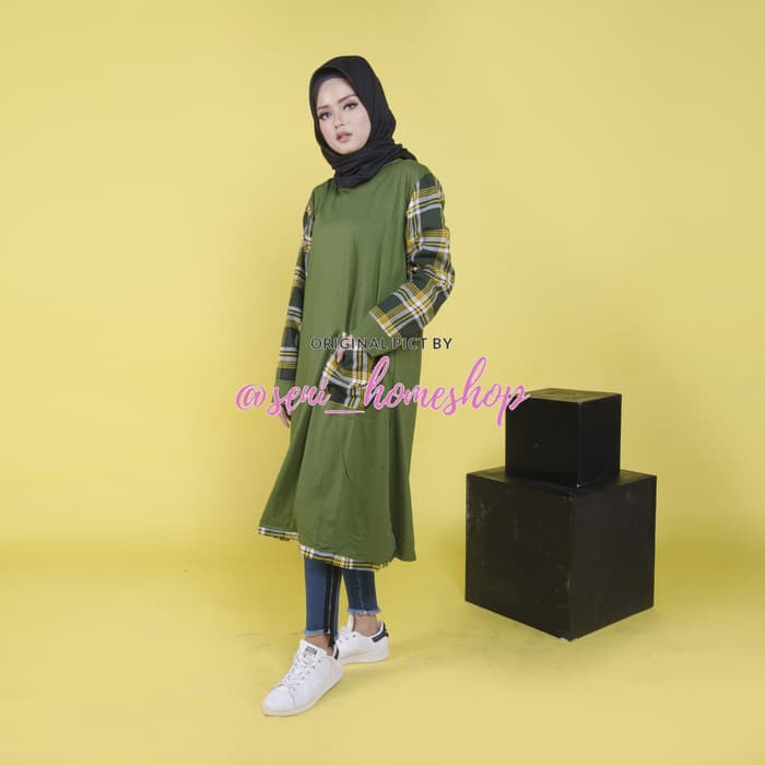 [Promo] Grosir baju murah   atasan muslim wanita   Kaos hijaber   Tartan Tunik Berkualitas