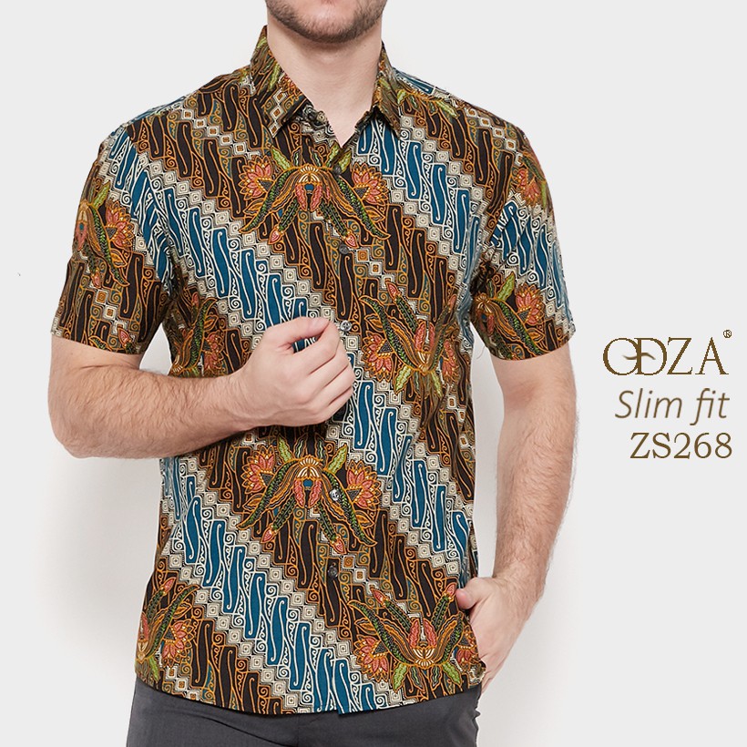 Odza Batik Lengan Pendek Pria Baju Kemeja Batik Murah Short Sleeves Solo Tradisional Casual Modern S