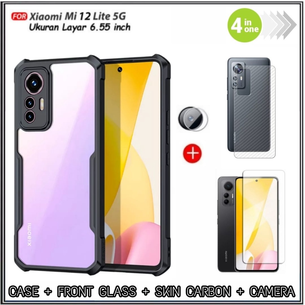 PROMO Paket 4IN1 Case Xiaomi Mi 12 LITE 5G SoftCase Fusion Sundd Shockproof Free Anti Gores Layar &amp; Skin Carbon Handphone