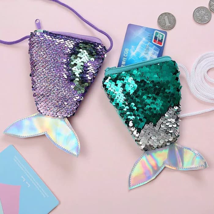 MOMBABY1 Dompet Koin Anak Motif Mermaid Sequin / Dompet Sequin Anak