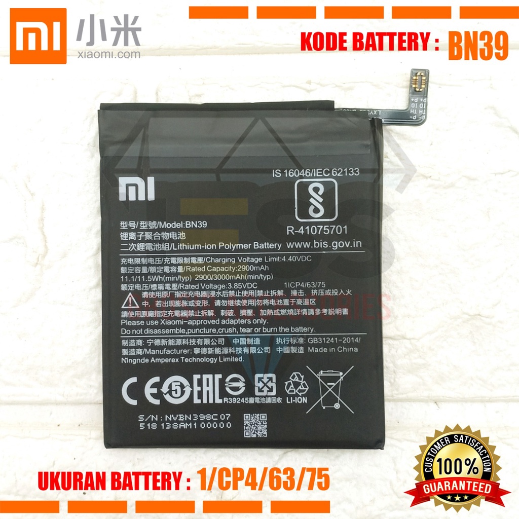 Baterai Battery Original Xiaomi BN39 &amp; BN-39 For type HP MI PLAY - M1901F9E - M1901F9T