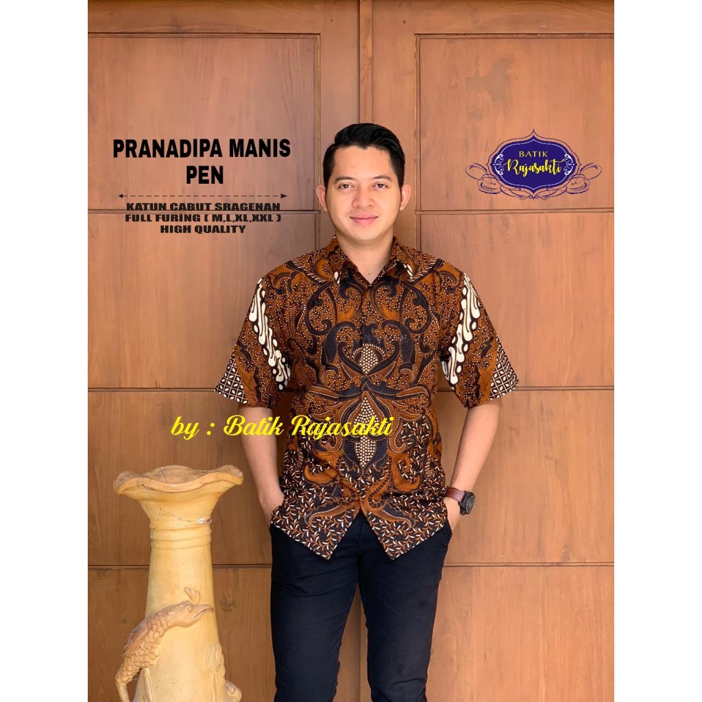 PRANADIPA 2 Kemeja Batik Pria Lengan Pendek Katun Halus FULL FURING Rajasakti