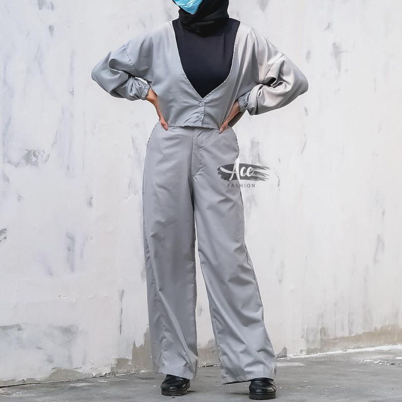 SET HEILEY/ONE SET WANITA/ONE SET WANITA/STELAN REMAJA-Abu