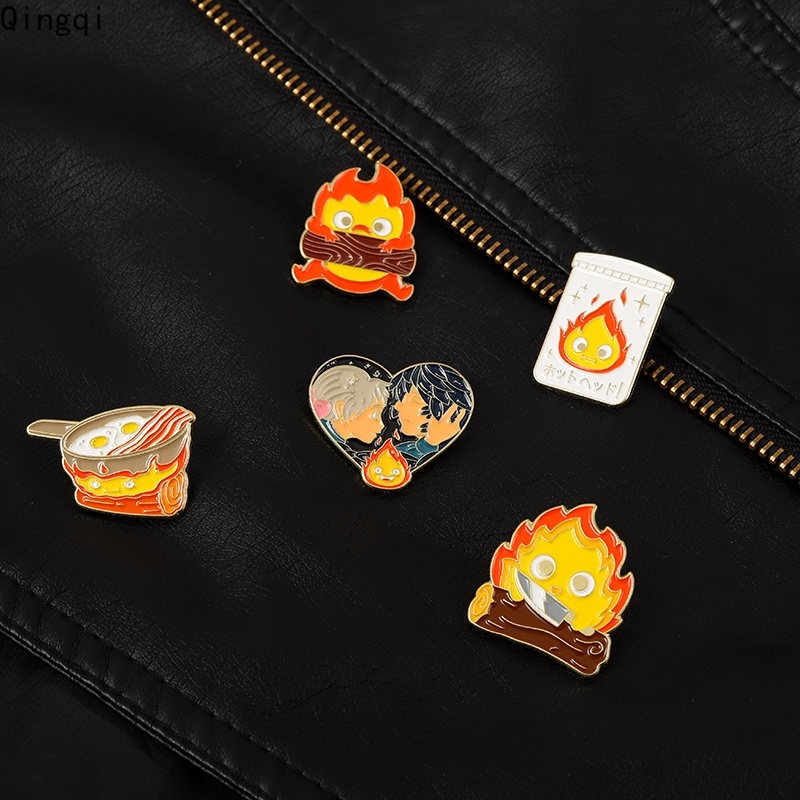 Bros Pin Enamel Desain Kartun Anime Demon Fire Castle Calcifer Untuk Fans