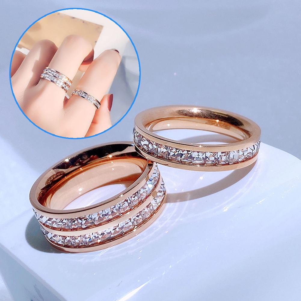 Cincin Berlian Zirkon Baris Tunggal Ganda Untuk Wanita