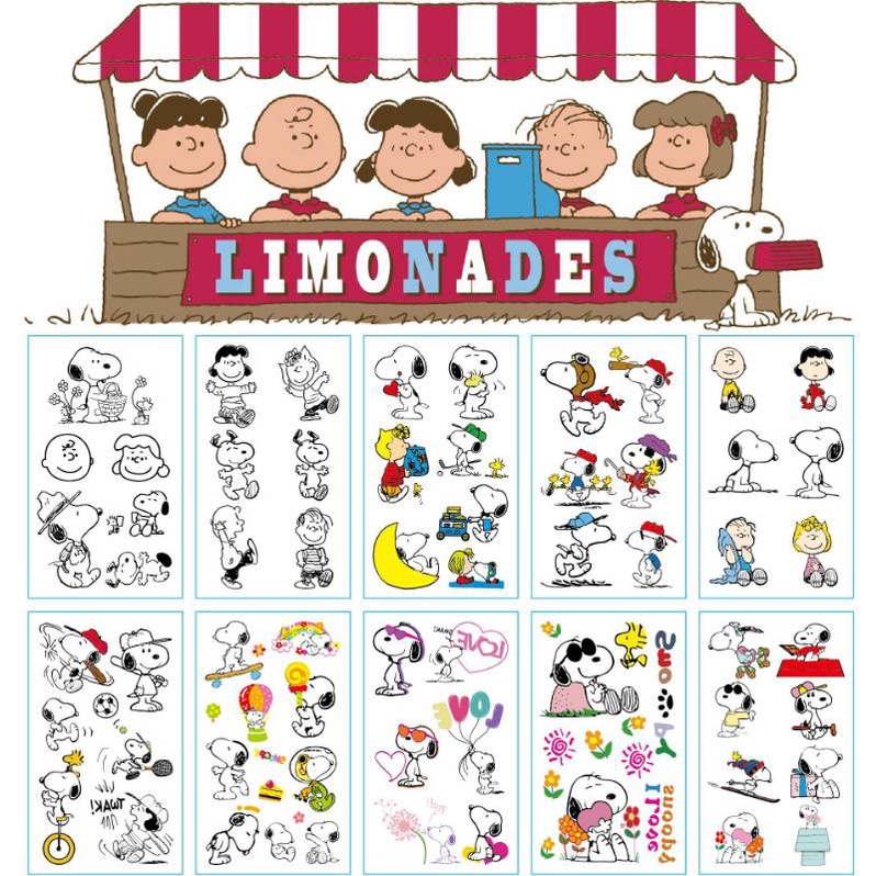 10 Pcs Tattoo Temporary Snoopy Tato Temporer Film Character 10Pcs Tatto