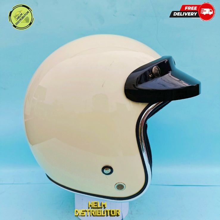 HELM BOGO DEWASA KACA DATAR BIRU DAN GOLD, LIS CHROME KUALITAS PREMIUM, UNTUK PRIA DAN WANITA. COD