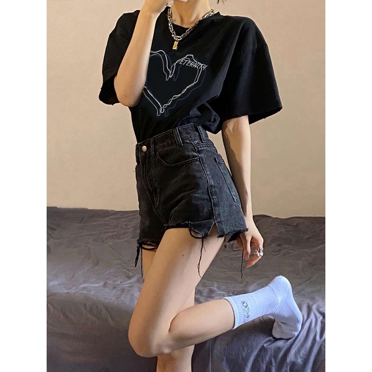 kaos baju wanita oversize korean style love printing graphic tee lengan pendek t shirt