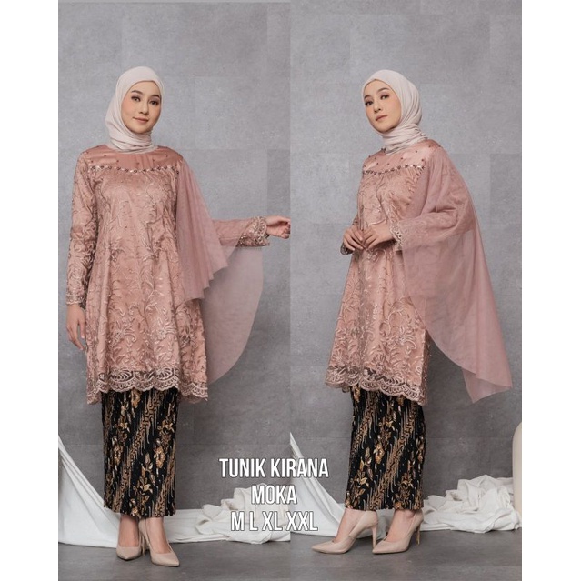 Stelan Tunik Brokat Mewah Rok Plisket Sutra Batik / Set Kebaya Kirana Modern Full Tulle Premium Mix Tulle Polos Inner Satin Cavali Payet Dada Free Masker / Stelan Baju Wisuda 2022 / Set Tunik Brokat / One Set Baju Nikahan / Seragaman Kebaya Keluarga