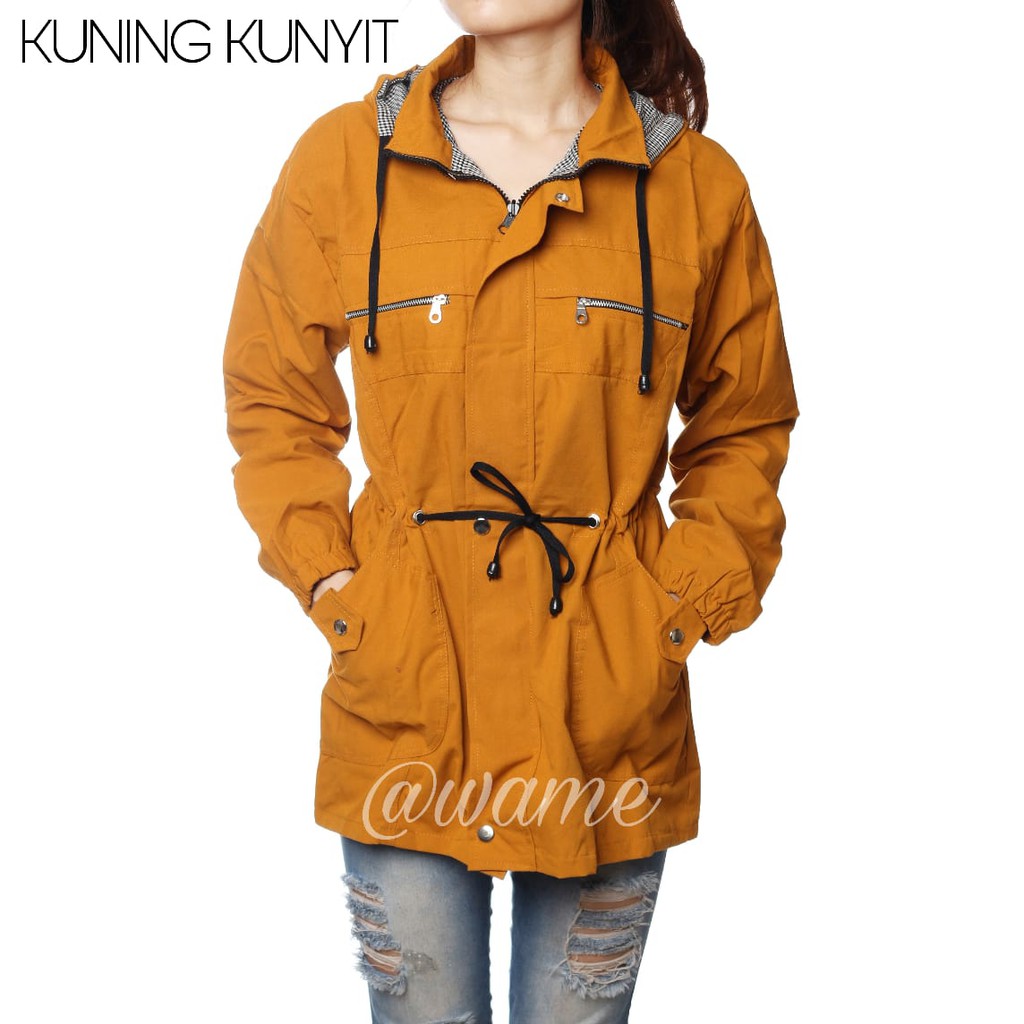 Jaket Parka Wanita Warna Kuning Kunyit