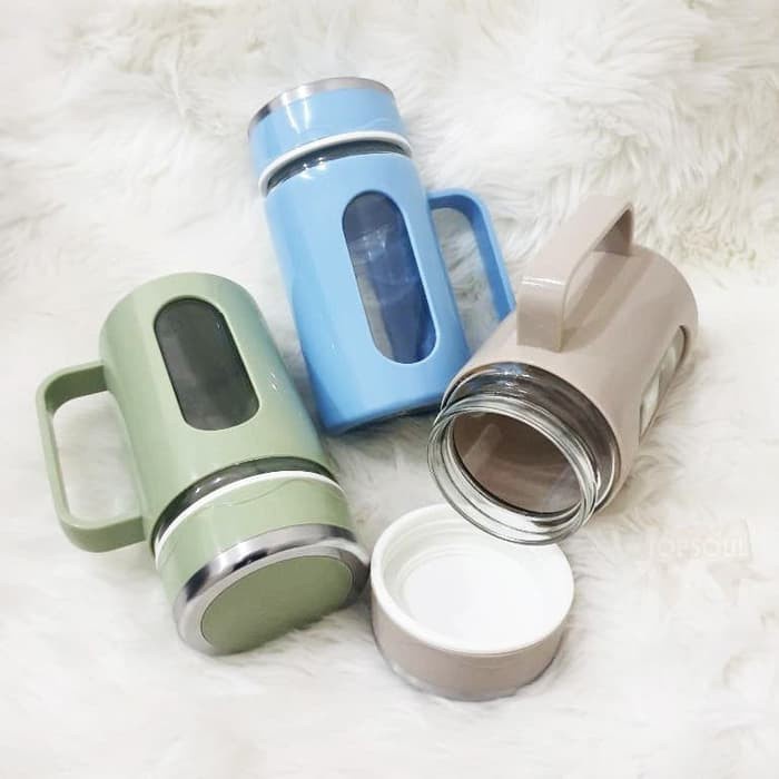 Mug Kaca Mug Gelas Warna Kaca Cangkir Tutup Gelas 400 ml - sheny