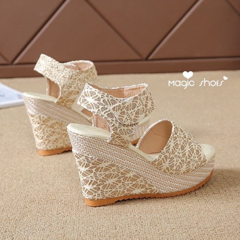 sandal wedges wanita brokat platform 7cm