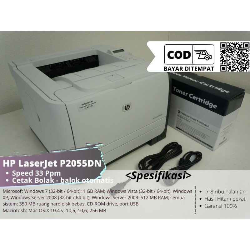 Printer HP LaserJet 2055dn Cetak Dua sisi Otomatis Kapasitas Cartridge 25003000 lembar