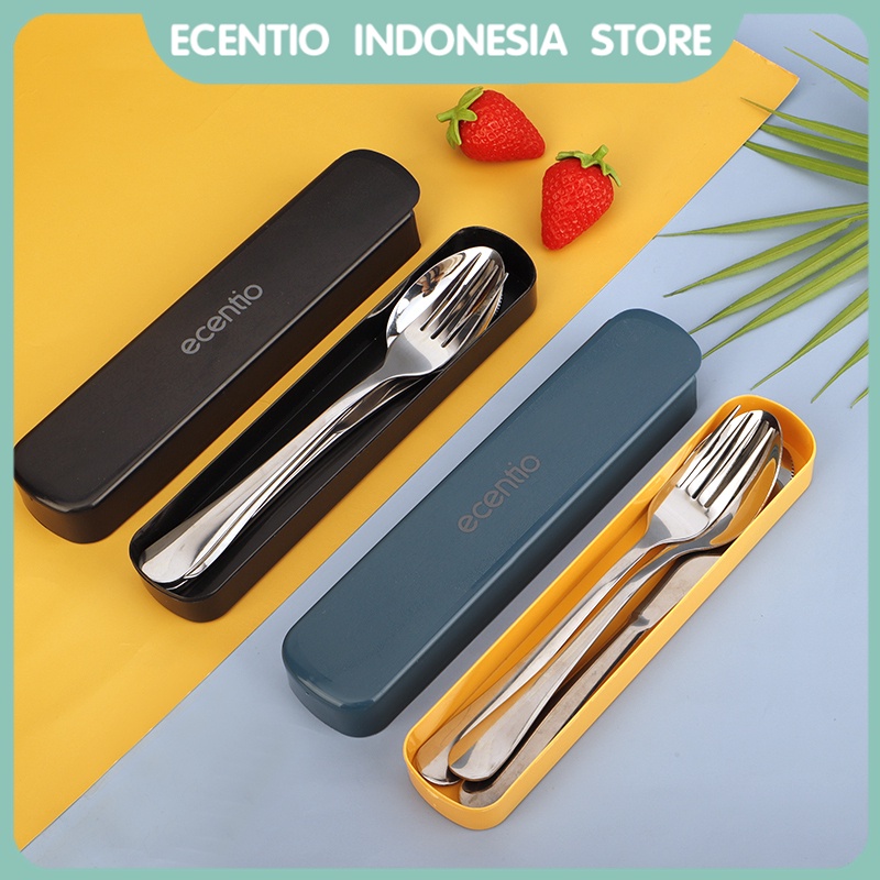 ecentio peralatan makan stainless steel set 2/3pcs pisau garpu dan sendok Hitam/Hijau tua