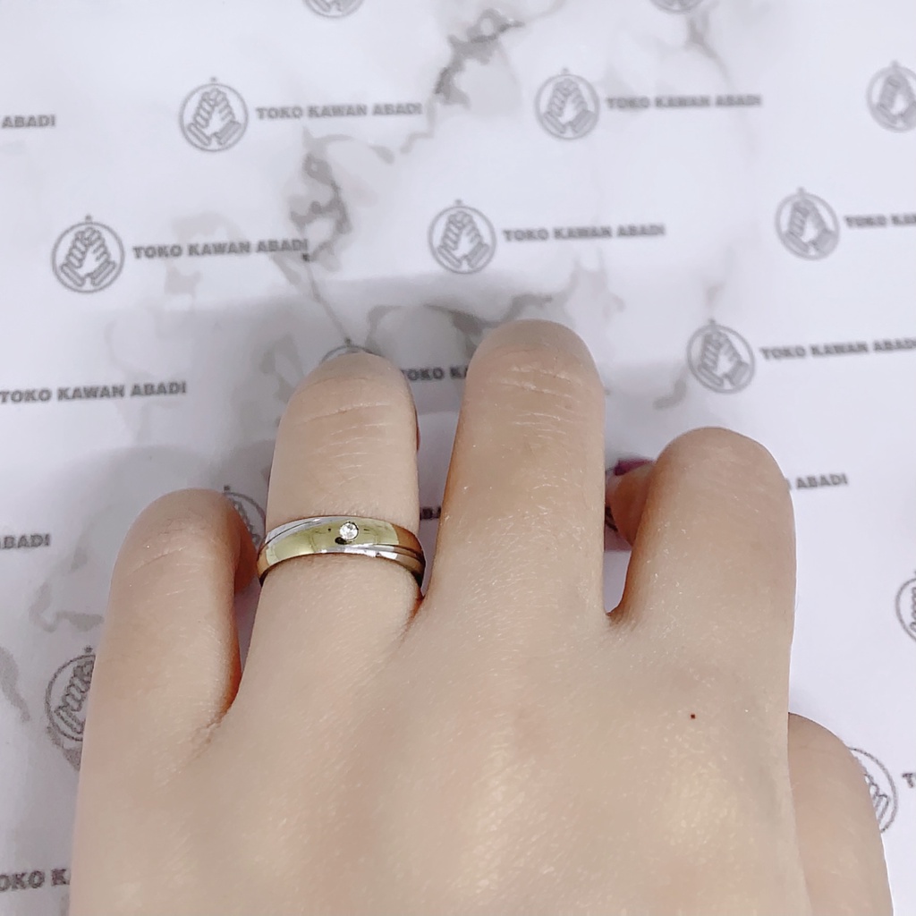 Cincin Couple Titanium Silver Fashion Wanita Dan Pria Motif Permata Satu Putih *46