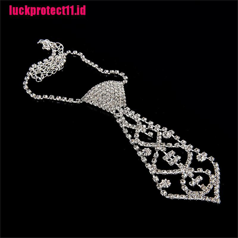 (LUCK) Kalung Choker Wanita Desain Dasi Hias Berlian Imitasi Gaya Sexy Bling Untuk Prom / Pernikahan