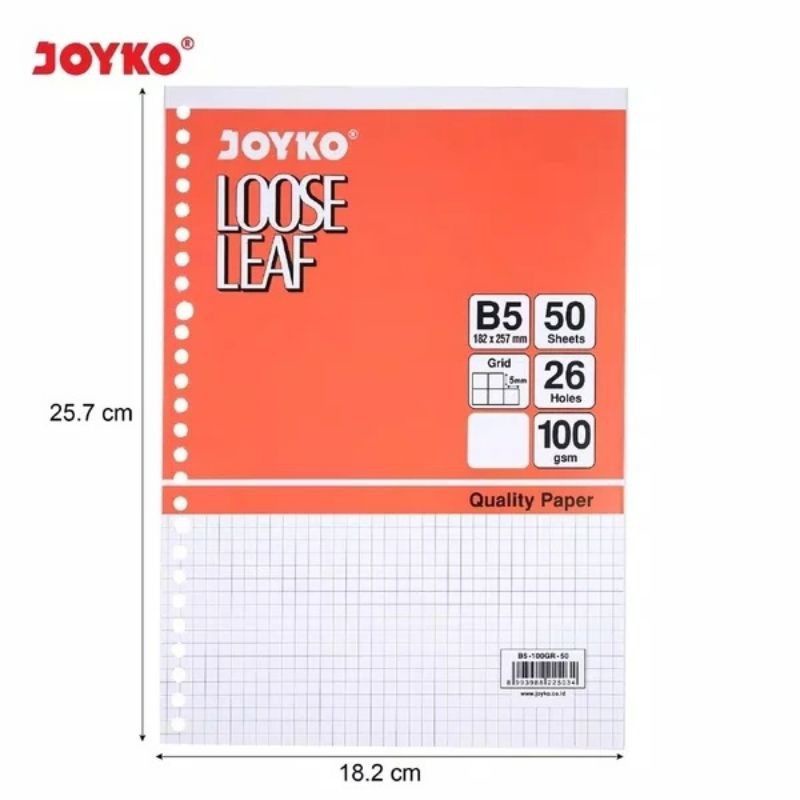 

Loose leaf kertas file binder B5 kotak grid - 50 lembar