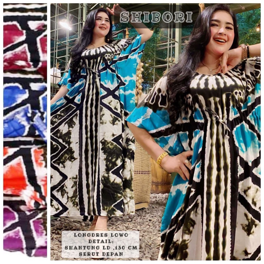 BATIK WANITA DASTER DRESS LONGDRES LOWO KELELAWAR KAFTAN RAYON JUMBO MURAH BIG SIZE XXL ( STORIA AMELIA AULIA MARSHANDA SHIBORI AZALEA ) KEKINIAN BUMIL SERUT DEPAN MURAH ADEM-LDS LOWO SHIBORI