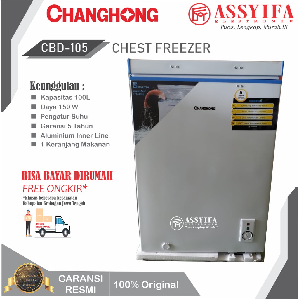 FREEZER BOX CHANGHONG CBD-105 LEMARI PEMBEKU 300 LITER  BARU GARANSI RESMI 100% ORI