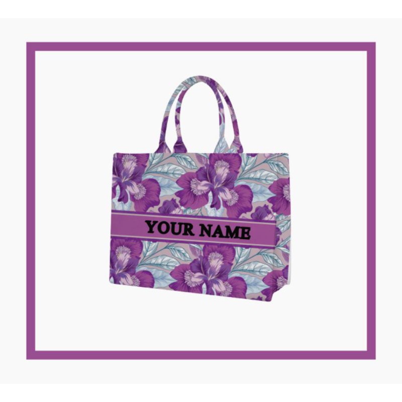 Tas Custom Print Motif Bunga Ungu Lebar