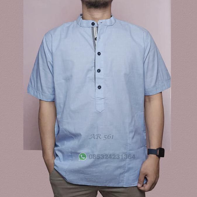 baju koko biru muda berkualitas