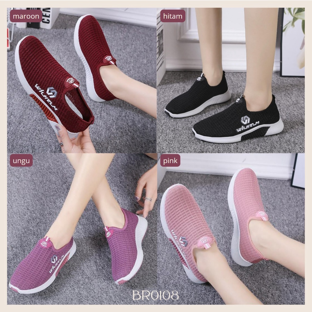 GROSIRTAS LV0108 Sepatu Slip On Wanita Import Sport Shoes Model Slip on Fly knit Alas Karet