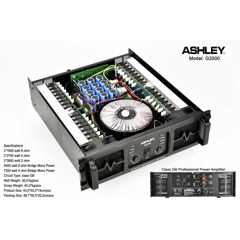 power amplifier ashley profesional G2000 7200 watt class GB