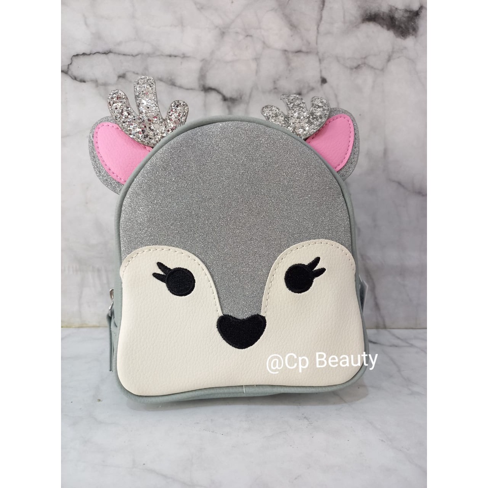 BBW REINDEER GRAY COSMETIC BAG PURSE BEAUTY POUCH CASE GLITTER