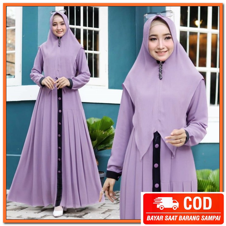 Baju Gamis Perempuan Muslimah Dewasa Rania Set Linen WS316 Asyifa Syari Lavender [Gamis 0152] Ucl