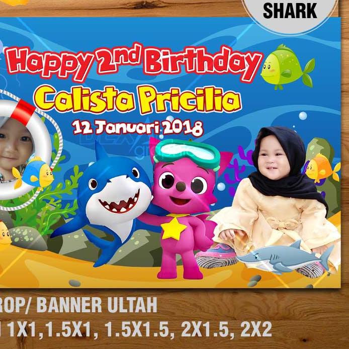 BABY SHARK BANNER/ BACKDROP/ SPANDUK ULANG TAHUN UL-TAH