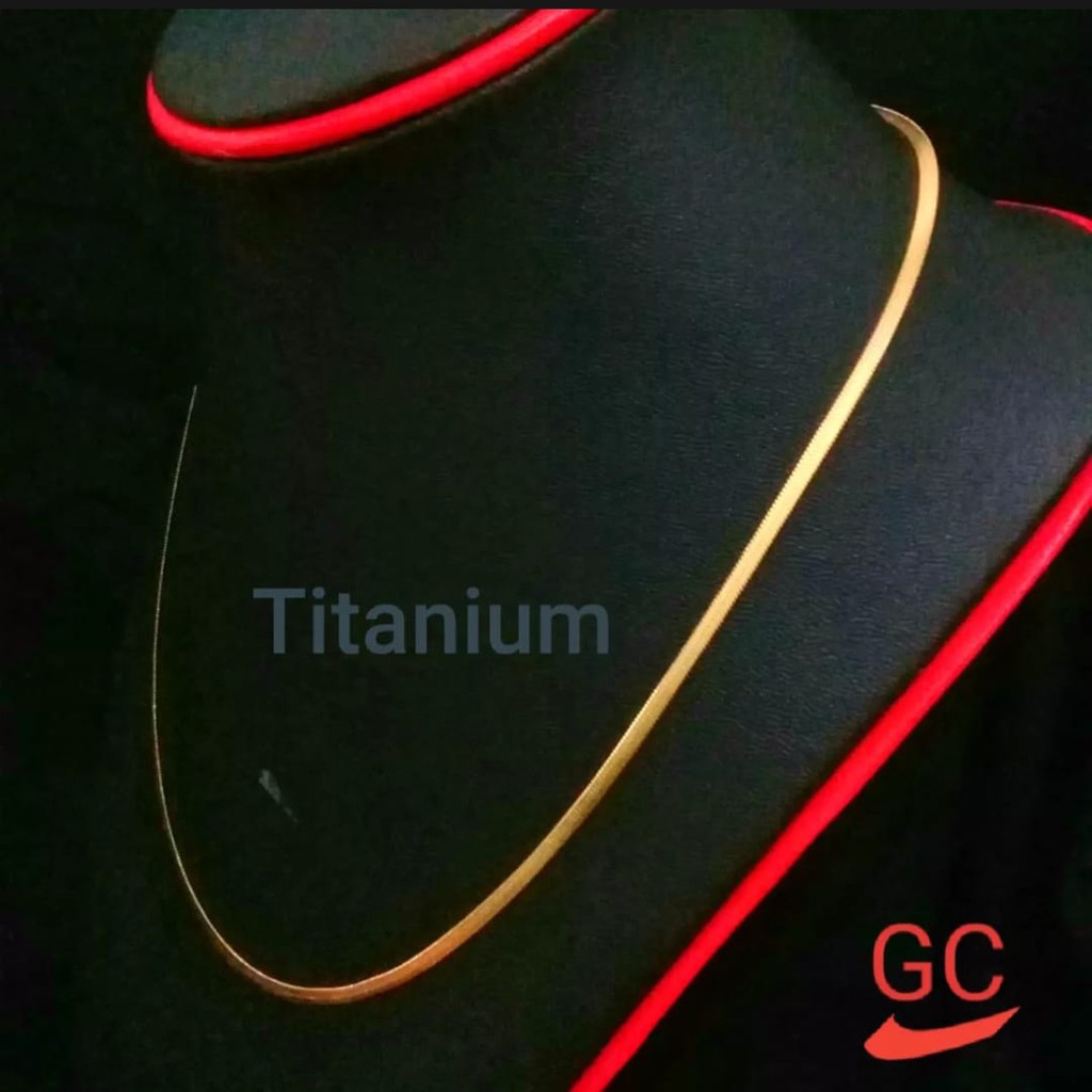 Ganery Kalung titanium Pria Wanita gold gepeng (45/50/60Cm) Anti Karat Selamanya