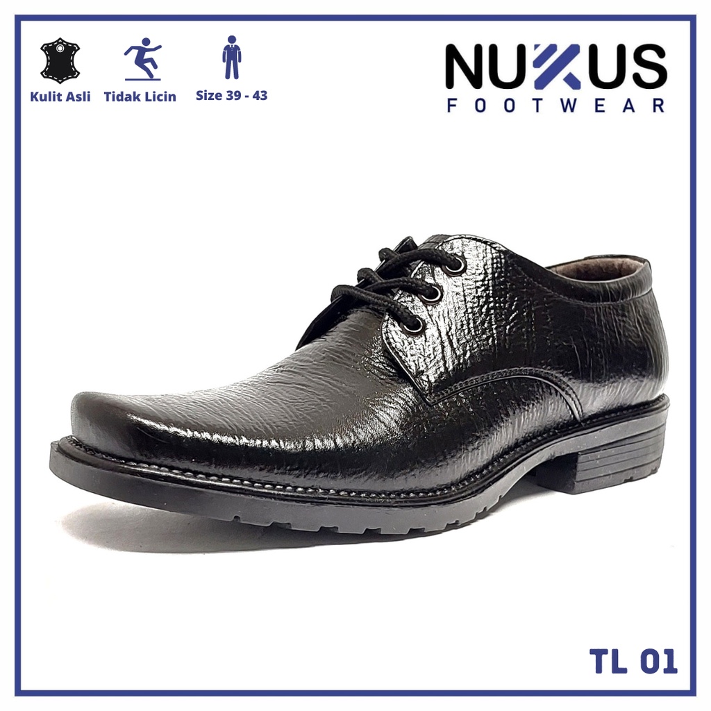 Nukus Sepatu Pantofel Pria Kulit Sapi Asli Hitam Tali - TL 01