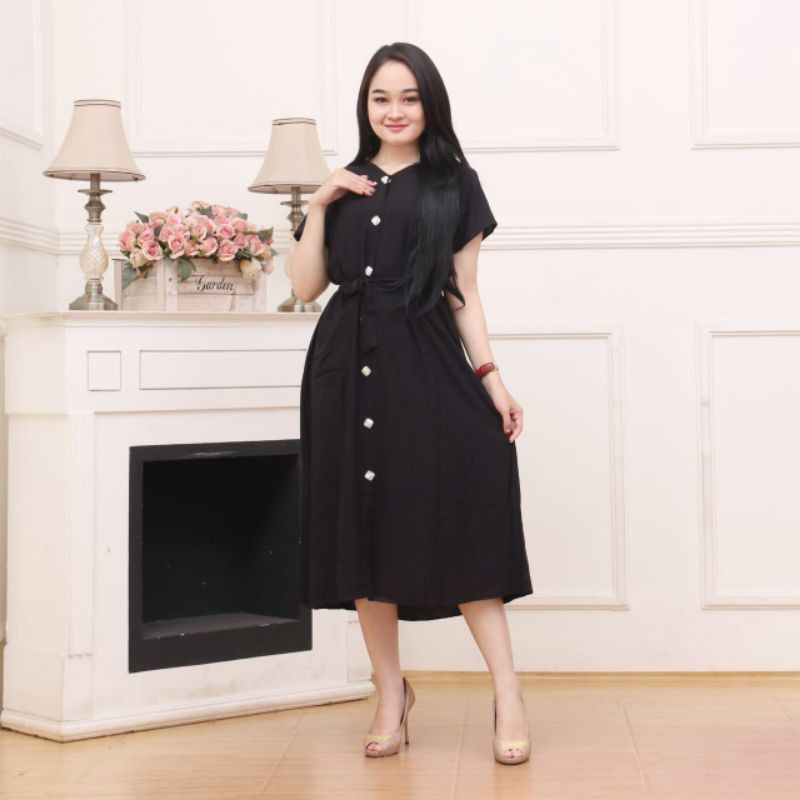 DASTER ANDIN - DREES SANTAI CASUAL WANITA POLOS - DREES POLOS KANCING DEPAN KEKINIAN