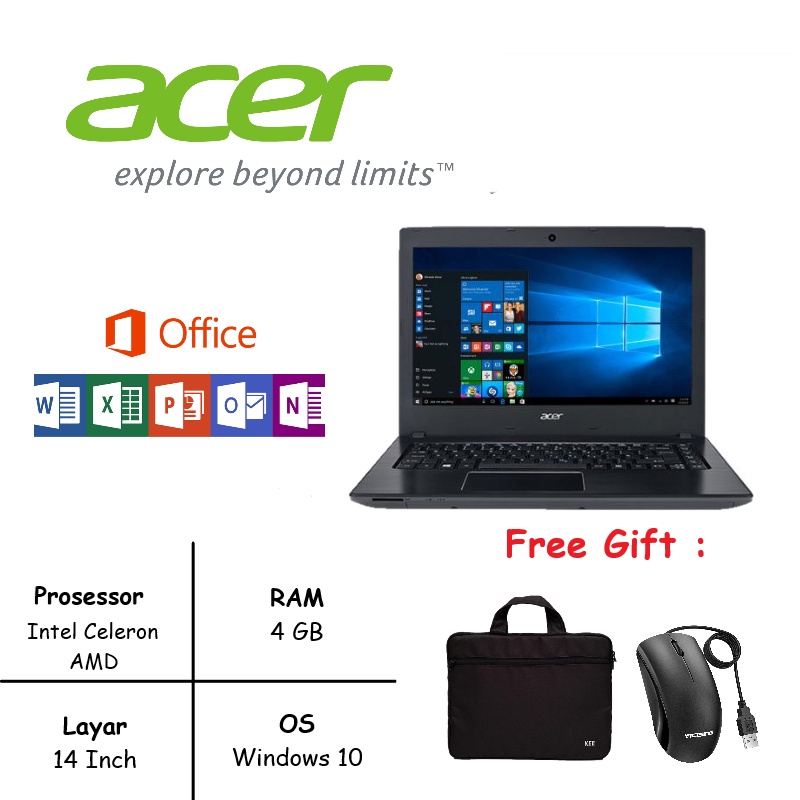 LAPTOP ACER ASPIRE ES 14 RAM 10 GB SSD 256GB WINDOWS 10 [FREE TAS &amp; MOUSE]