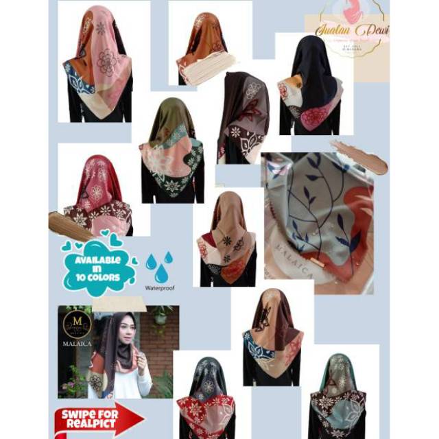 PILIH WARNA Hijab anti air voal miracle print lasercut scraf kerudung segiempat malaica motif 6