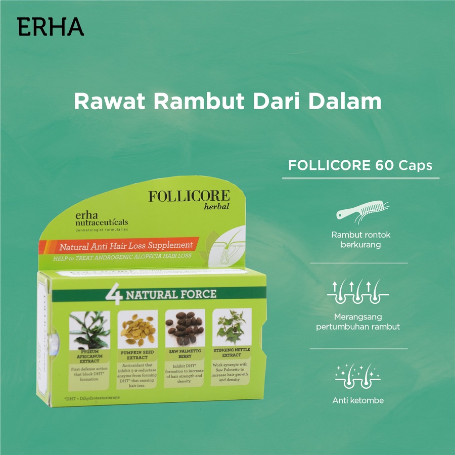 ERHA Supplemen Rambut Rontok Follicore Herbal 60 Caps