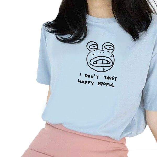 MYSTIQUE.ID-BAJU KAOS I DON'T TRUST HAPPY PEOPLE T-SHIRT LUCU DAN AESTHETIC