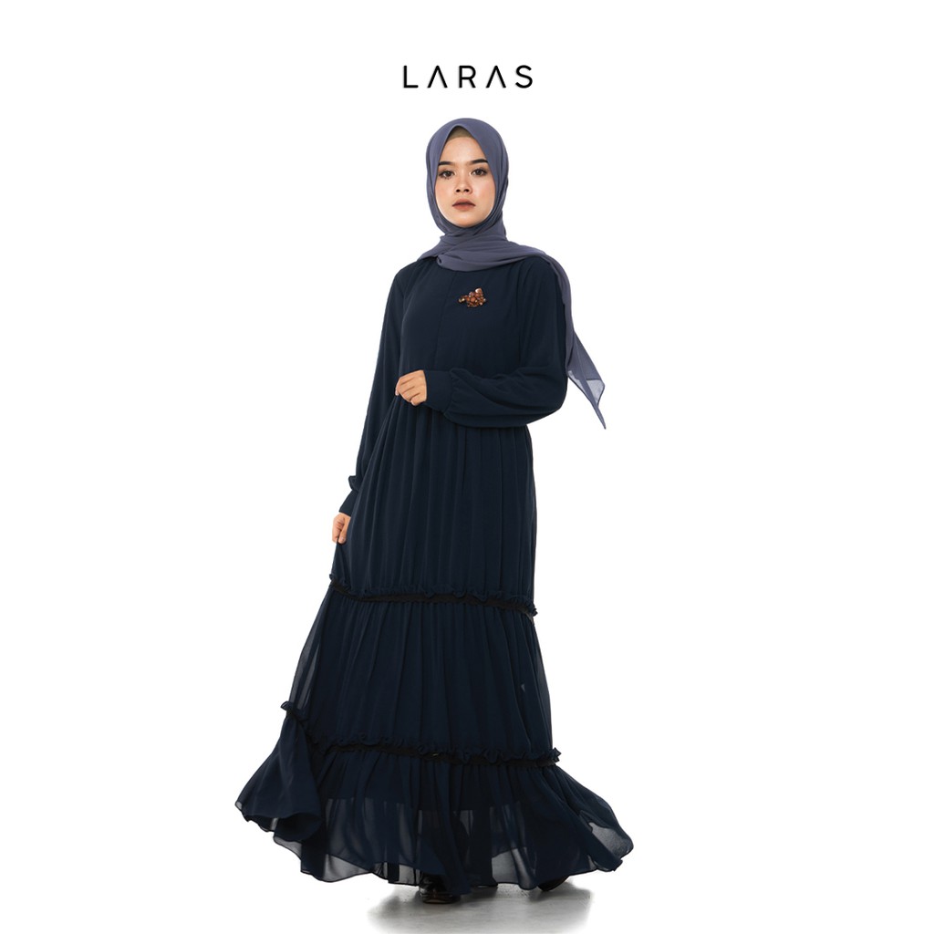 Gamis Ceruty Babydoll Renda Susun Wanita Busui Premium Fashion Muslim Warna Navy