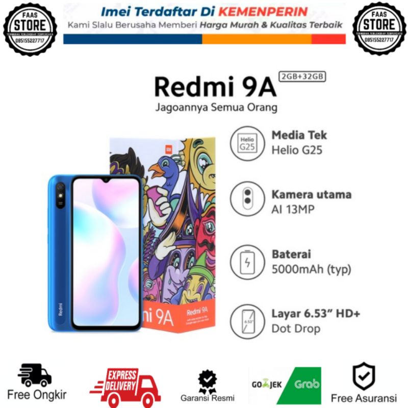 XIaomi Redmi 9A (2+32GB) Layar DotDrop 6.53
