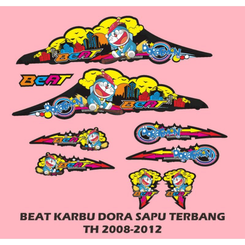 STIKER STRIPING DECAL VARIASI BEAT KARBU 2008 - 2012 DORAEMON SAPU TERBANG